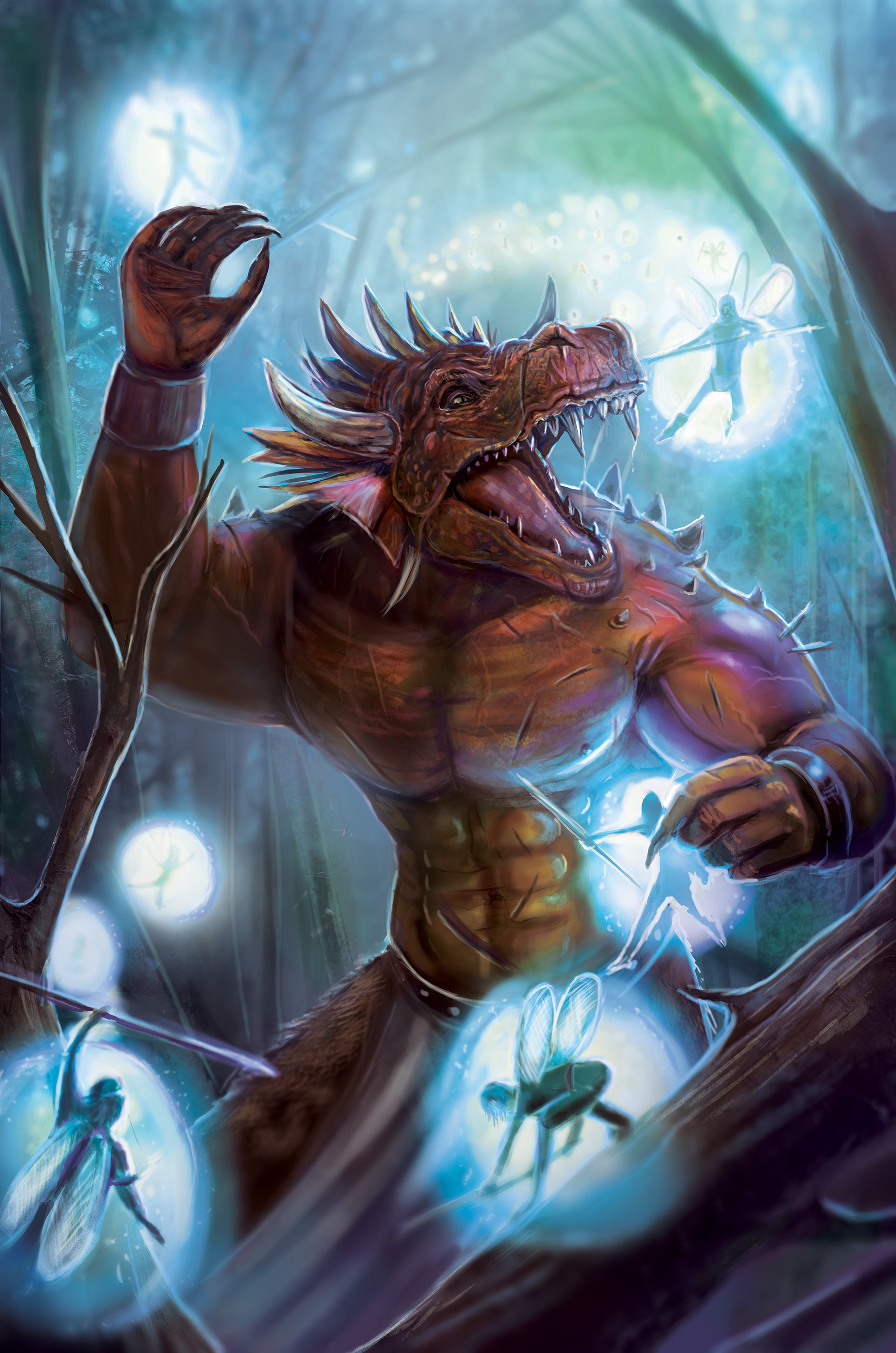 fantasy artist depiction of dragon warrior for a fantasy book cover art piece