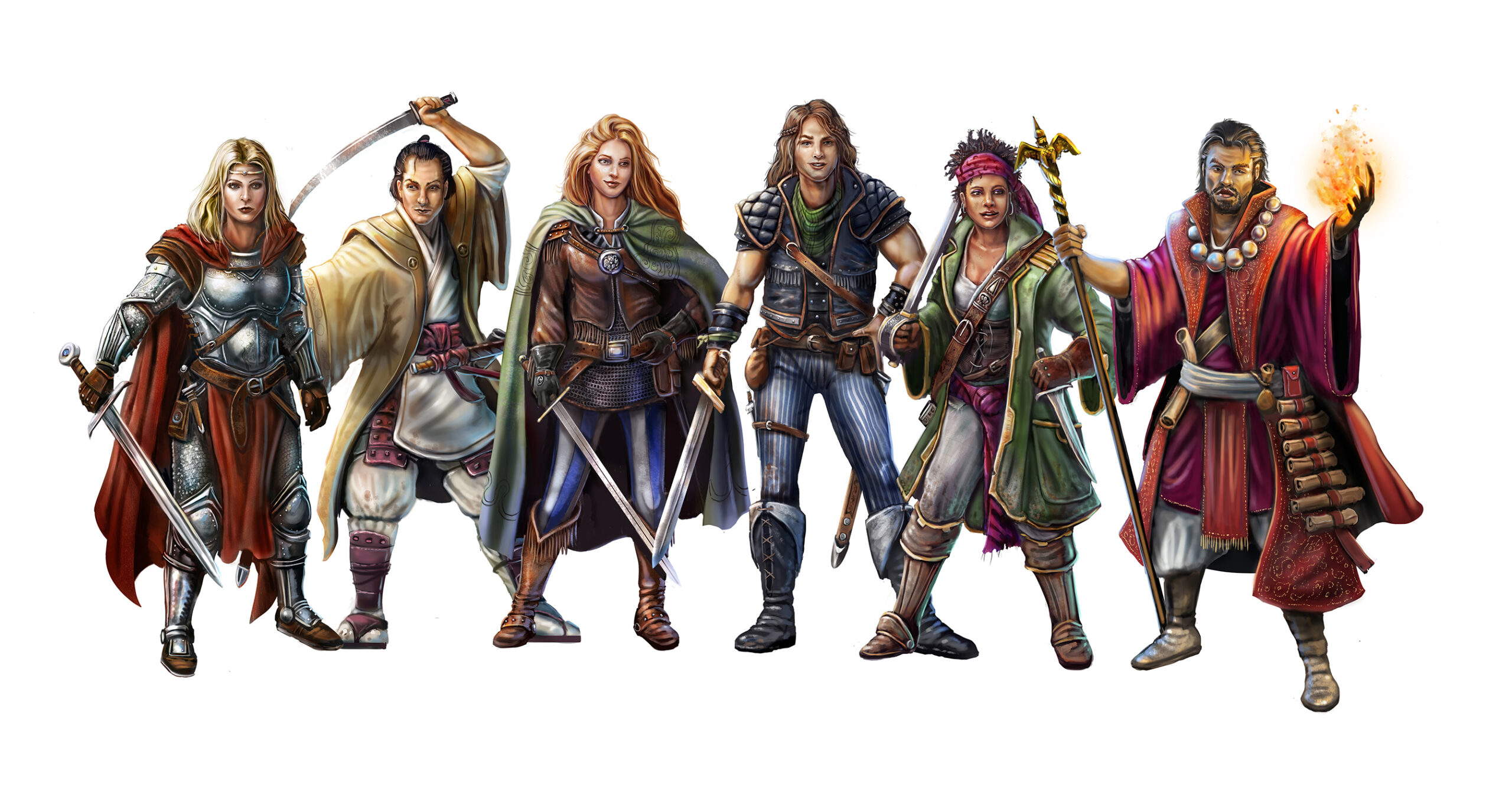 Fantasy ttrpg party, character art for legendary kingdoms by The Noble Artist