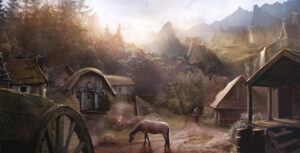 Viking village matte painting by The Noble Artist, Jamie Noble Frier