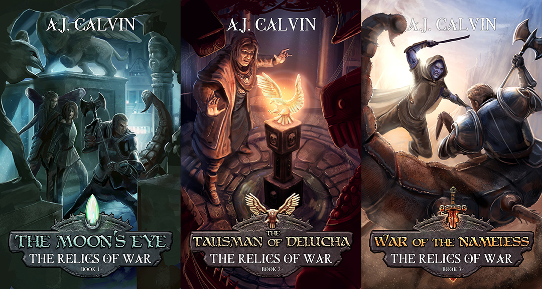 Fantasy book trilogy by AJ Calvin, covers illustrated by The Noble Artist