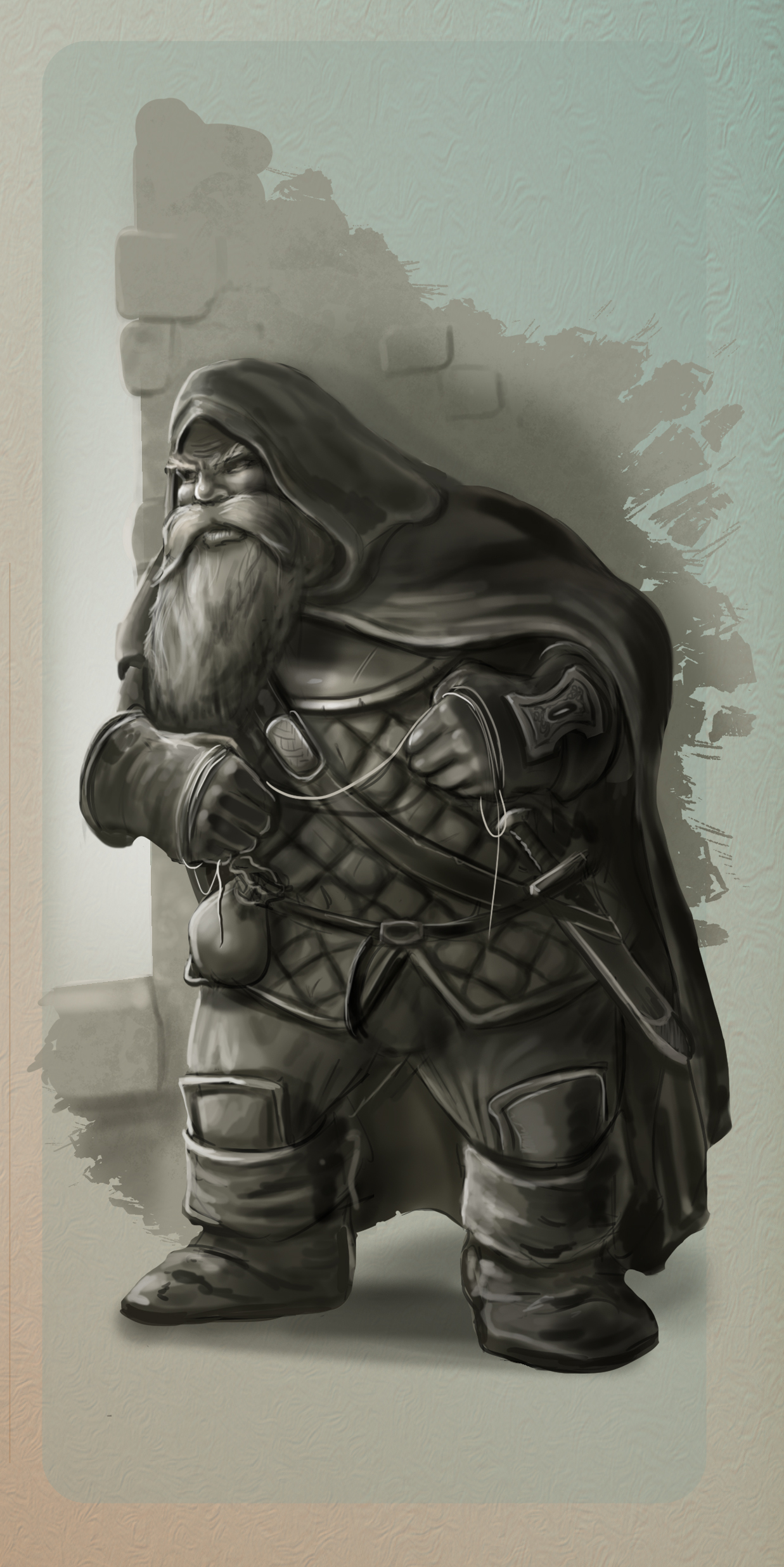 Fantasy character design, dwarf assassin for fantasy ttrpg Tyrant's Conquest by The Noble Artist. Tabletop Roleplay Game Art