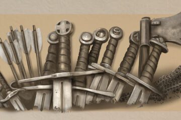 Armoury of fantasy weapons, art by the noble artist