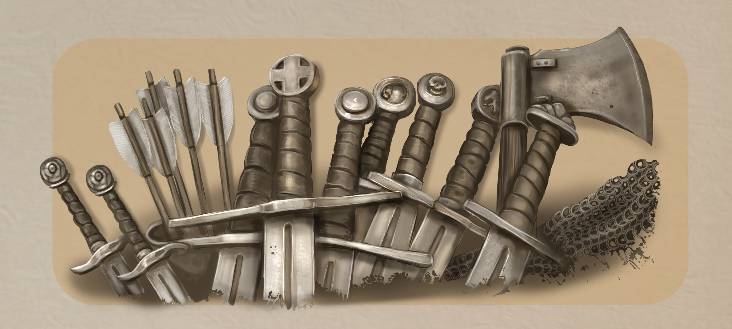weapon spot art for rpg tabletop game tyrant's conquest, by The Noble Artist