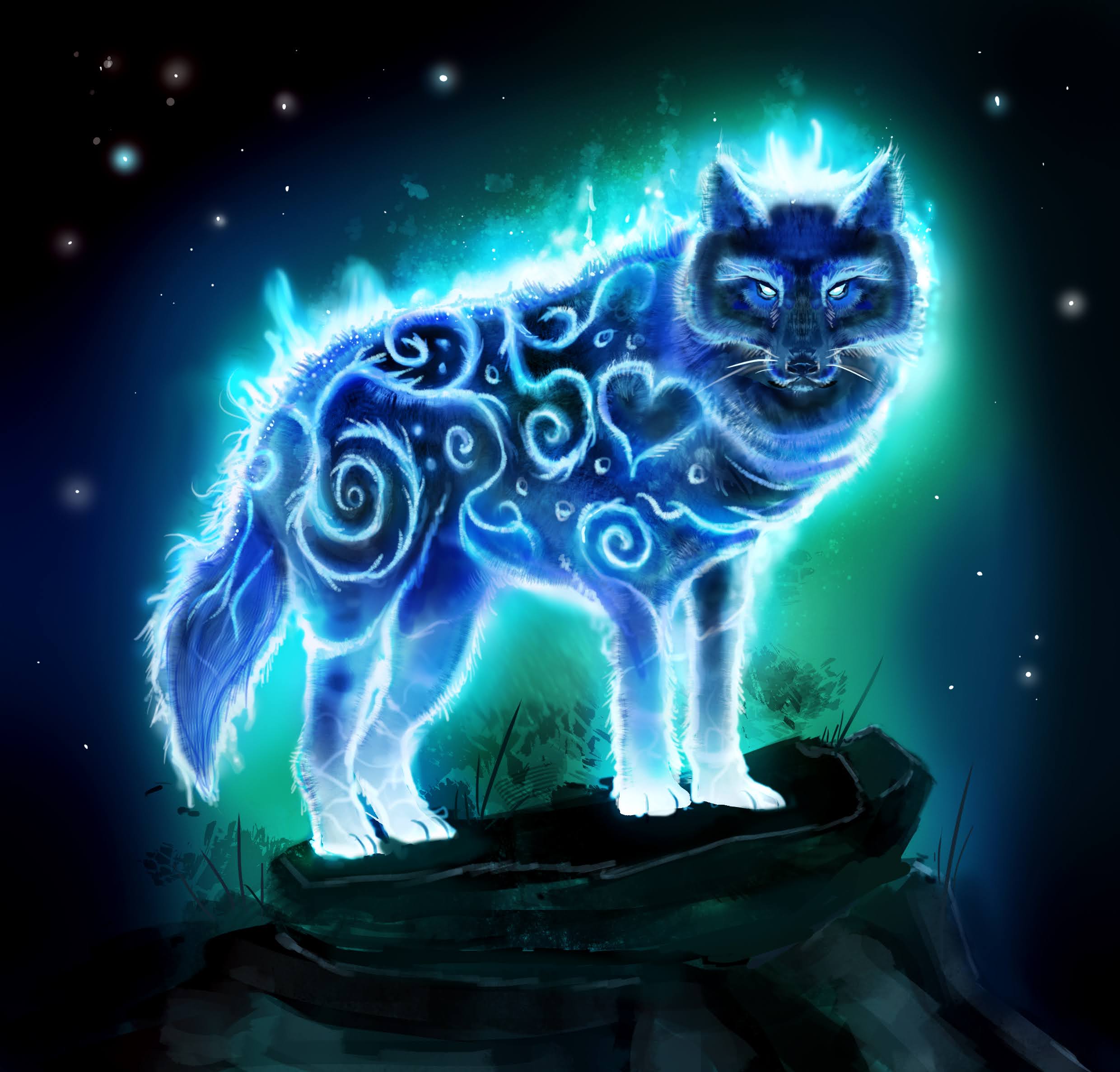 Wolf spirit art, familiar spell for TTRPG by The Noble Artist
