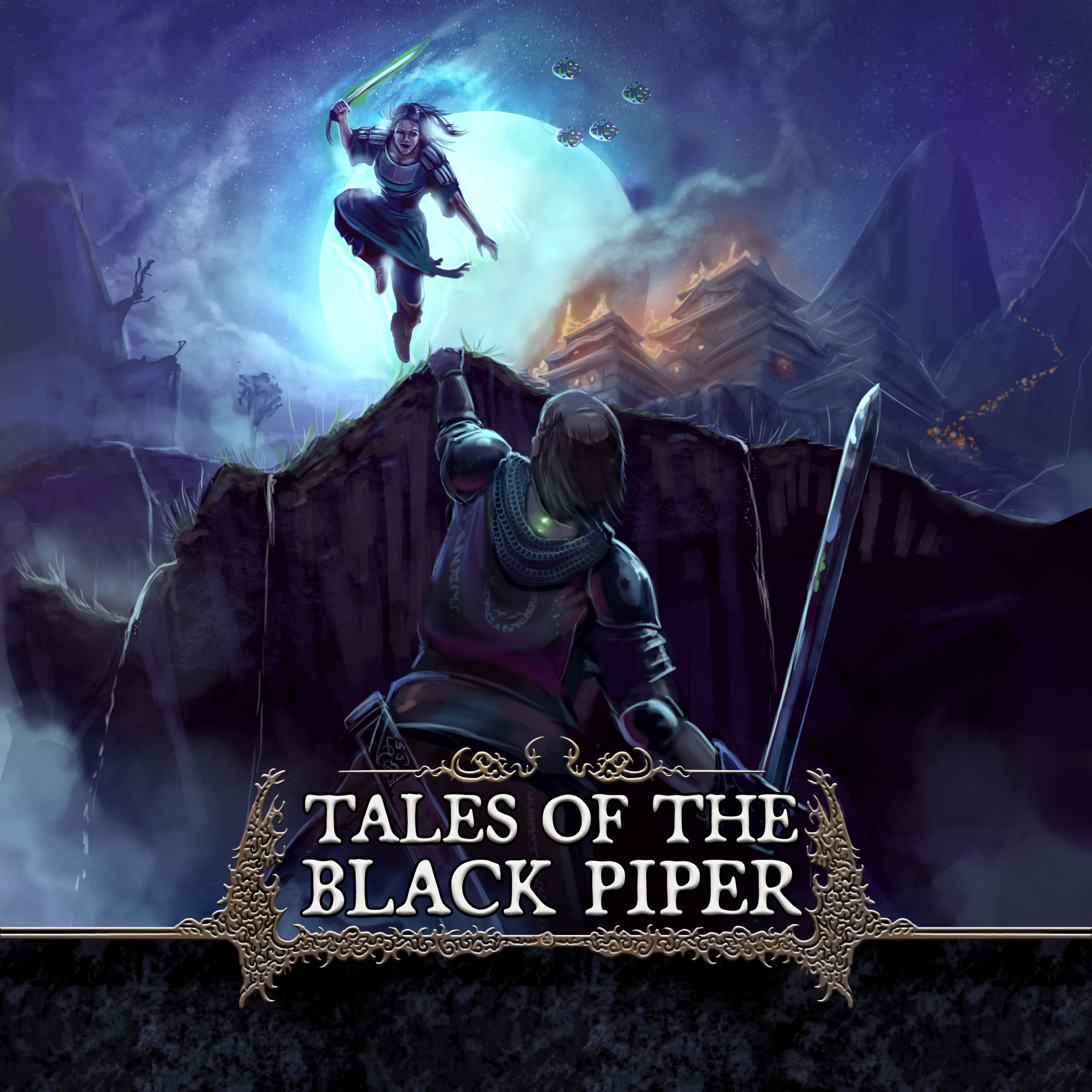 Audiobook cover for fantasy novel, Tales of The Black Piper