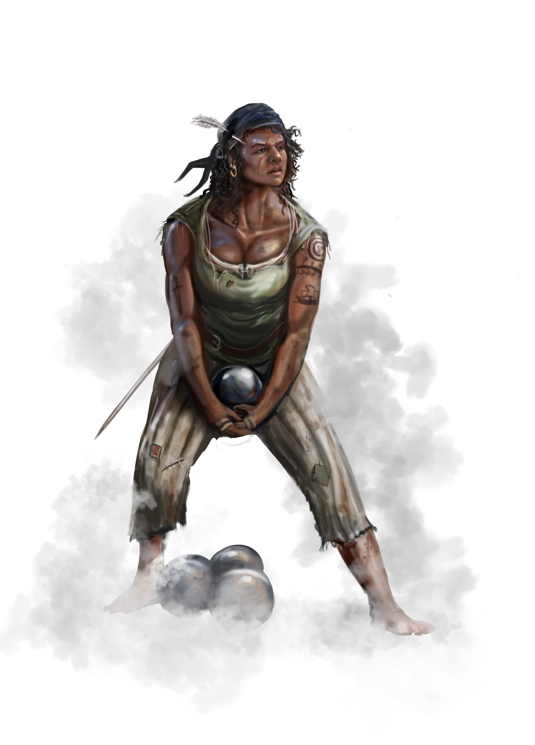 female pirate character concept by board game artist, the noble artist