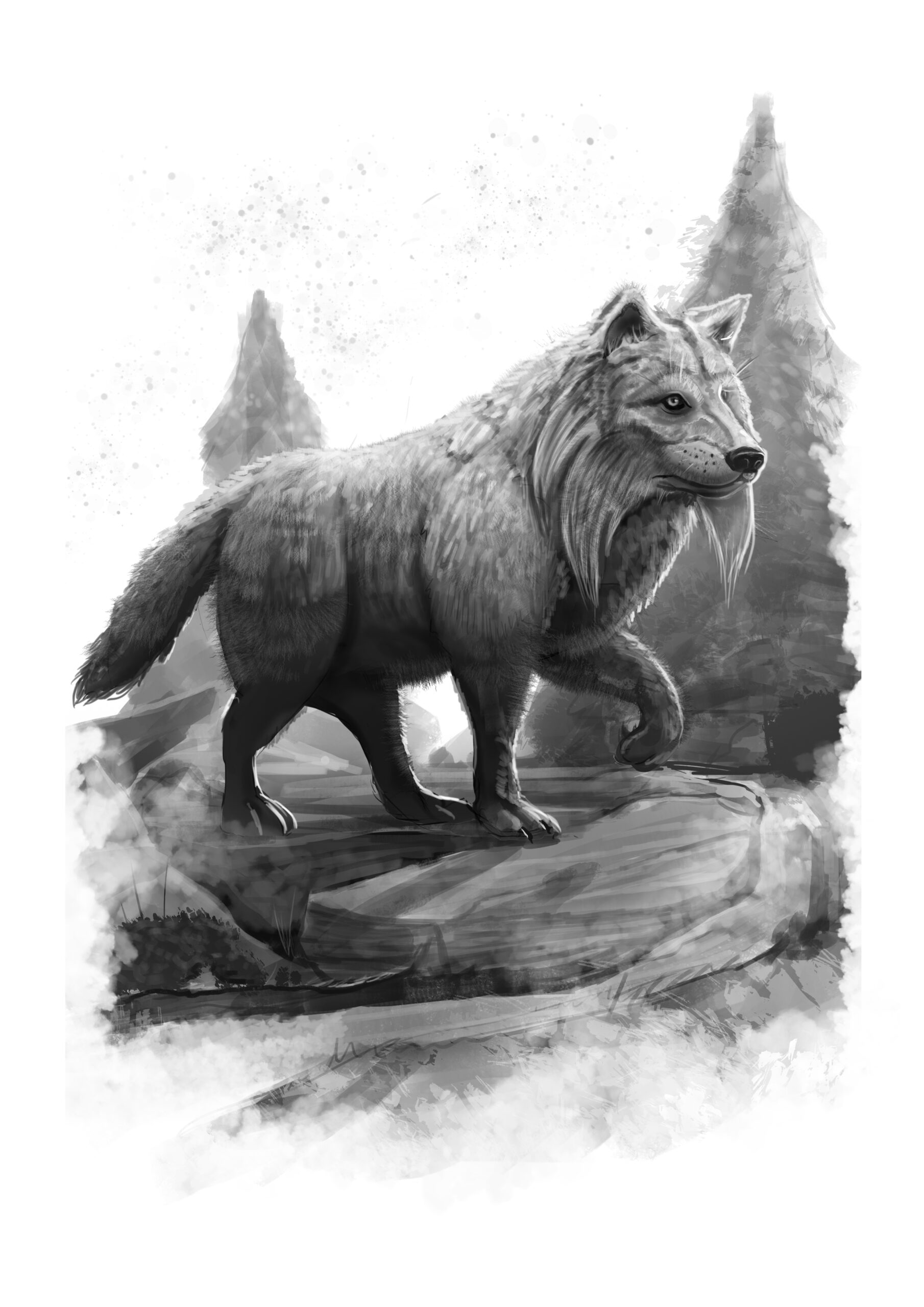 Dire wolf. Wolvryn art by The Noble Artist. A powerful wolf creature concept