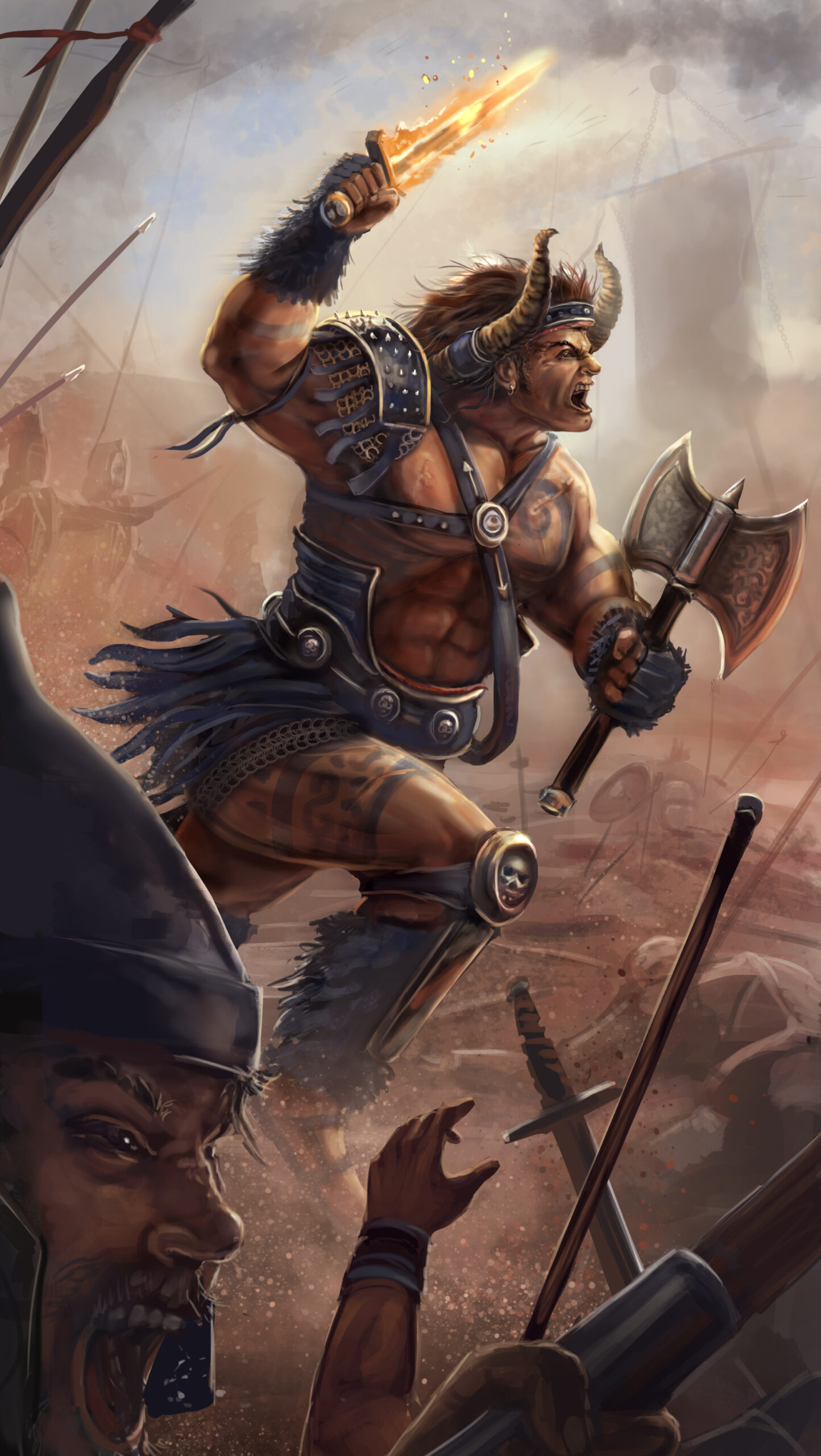 Barbarian art for the fantasy character, Warlord for a board game. Illustration by The Noble Artist