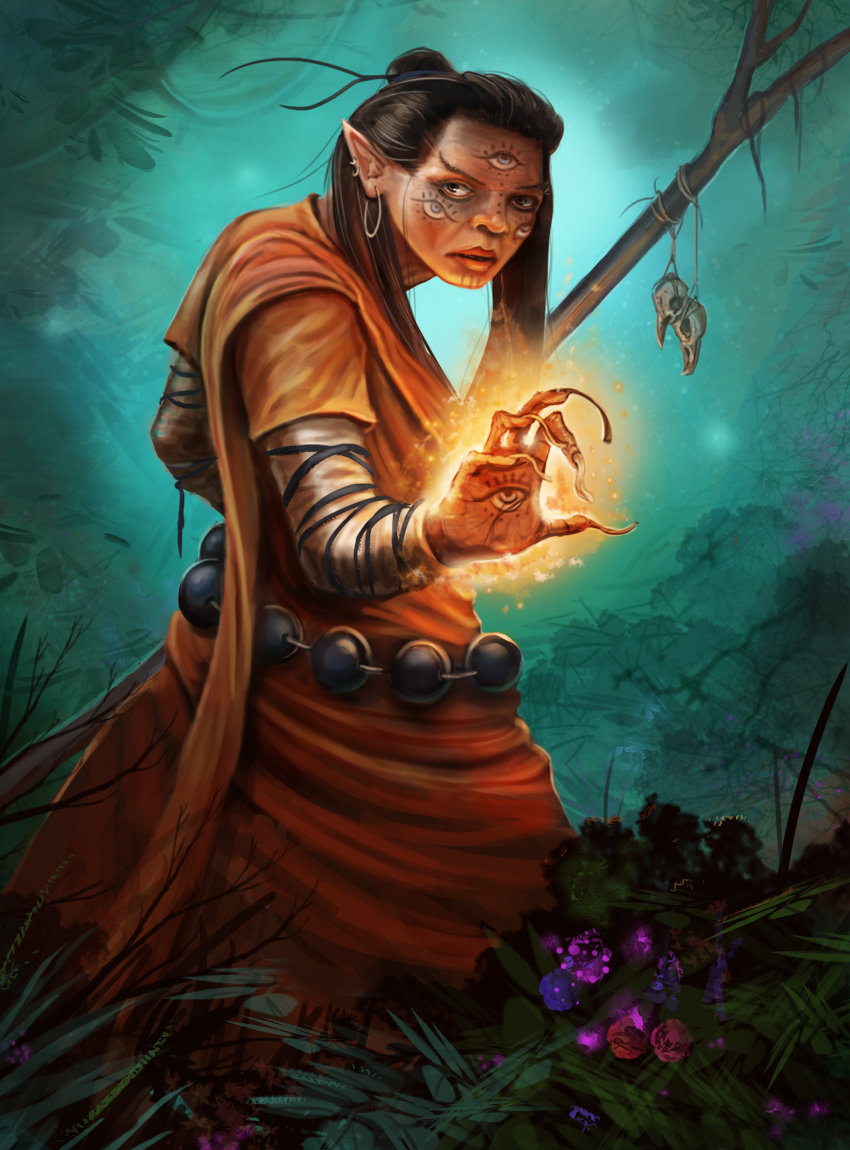 fantasy elf mystic character for Alderac Entertainment group, illustrartion by The Noble Artist