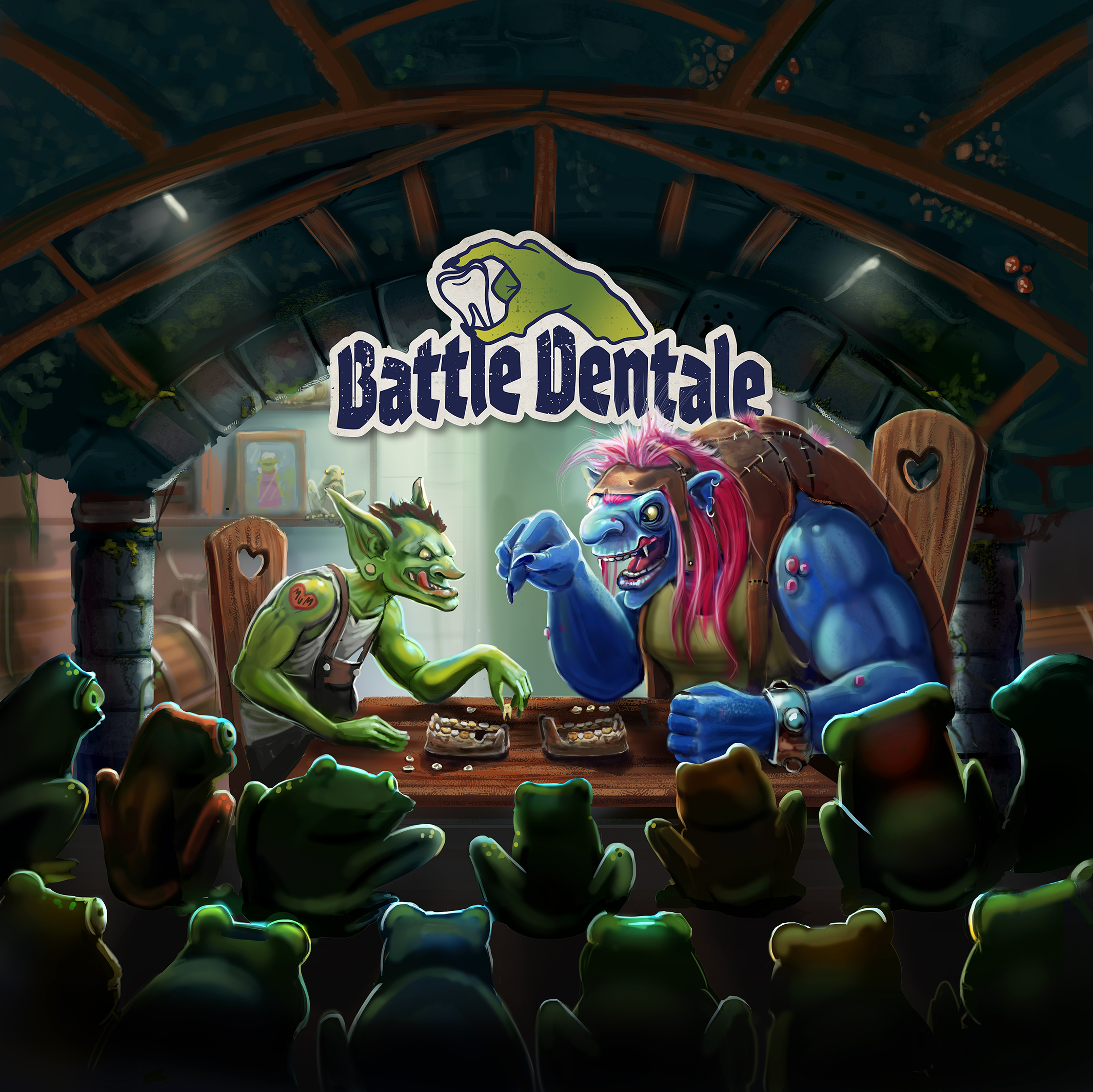 Box cover artwork for Battle Dentale a board game. Art by The Noble Artist