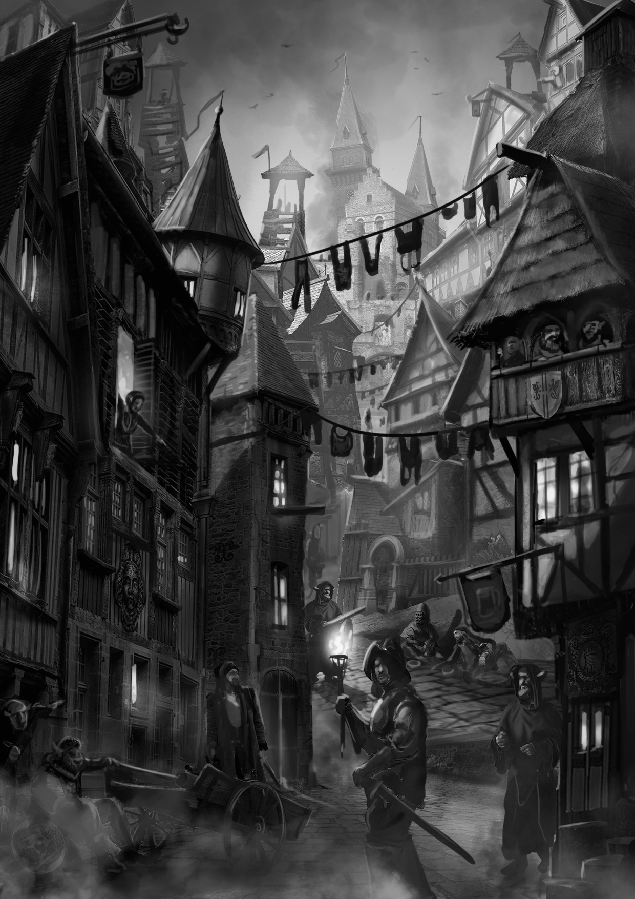 Dungeons and Dragons street scene by dnd artist, The Noble Artist