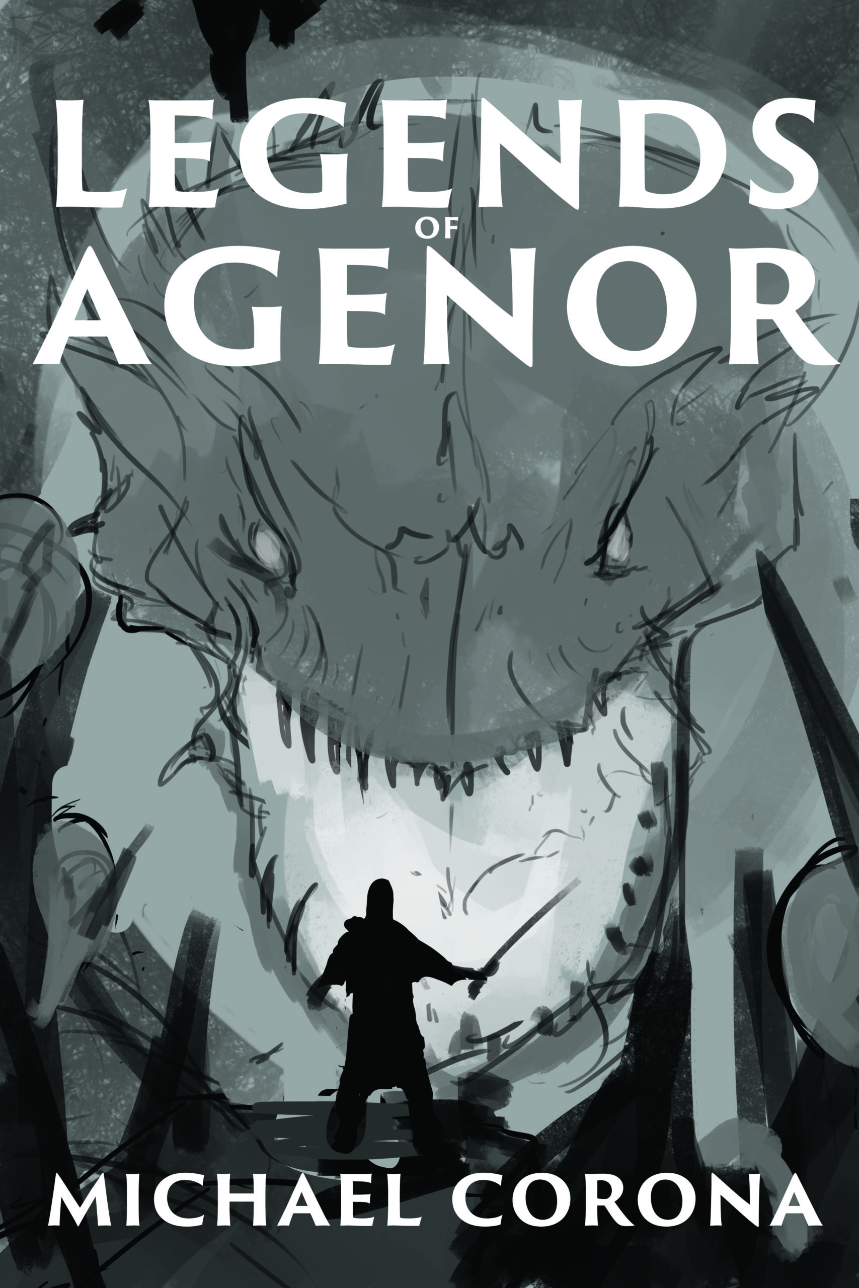 Fantasy illustration sketch of a dragon book cover