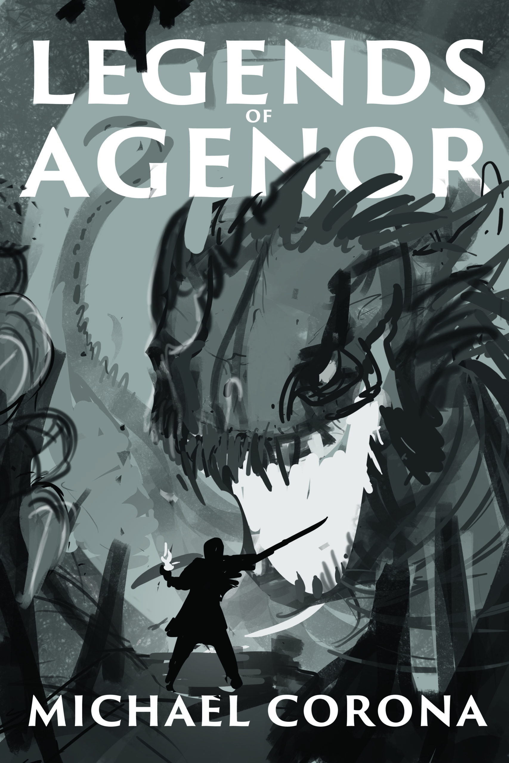 Fantasy illustration sketch of a dragon book cover
