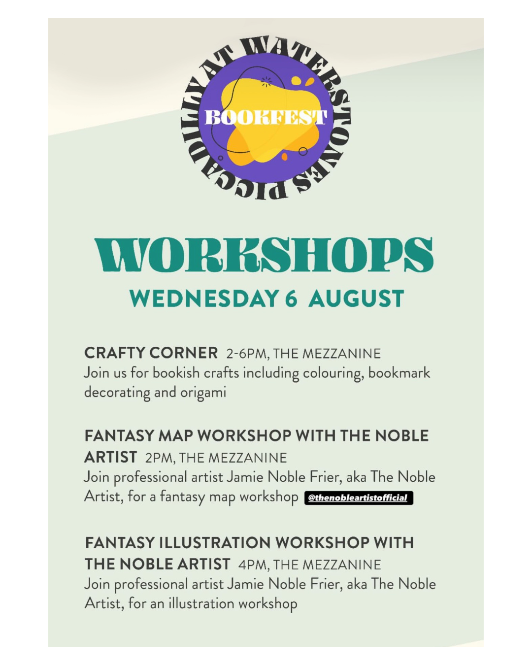 Waterstones illustration workshop hosted by The Noble Artist